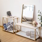 [US Direct] 2-tier Console Table Multi-purpose Space Saving Entry Table With Gold Metal Frame White Panel Top White