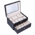  US Direct  20 Compartments Slots Watch Box Organizer Lockable Dual Layers Elegant Wooden Watch Collection Box For Men Women black