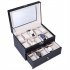  US Direct  20 Compartments Slots Watch Box Organizer Lockable Dual Layers Elegant Wooden Watch Collection Box For Men Women black
