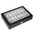  US Direct  24 Compartments Watch Storage Box Trendy Portable Practical Opening Style Leather Watch Collection Box black