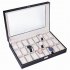  US Direct  24 Compartments Watch Storage Box Trendy Portable Practical Opening Style Leather Watch Collection Box black