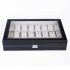  US Direct  24 Compartments Watch Storage Box Trendy Portable Practical Opening Style Leather Watch Collection Box black