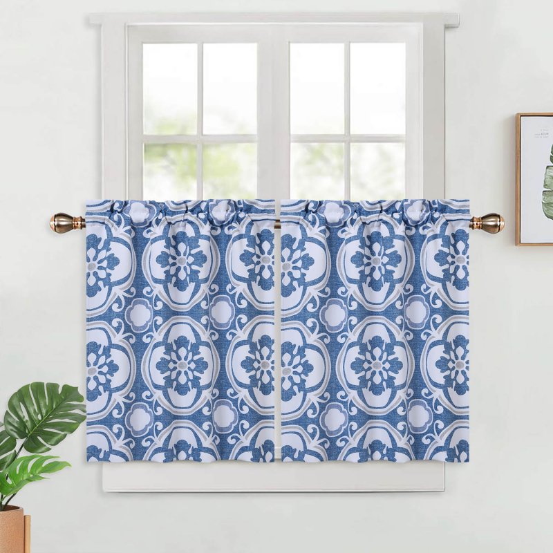 US 2PCS Blackout Fabric Tier Curtains for Kitchen Windows Classic Butterfly Antennae Medallion Printed Rod Pocket Small Curtain Panels for Bathroom, Cafe, Living Room, etc