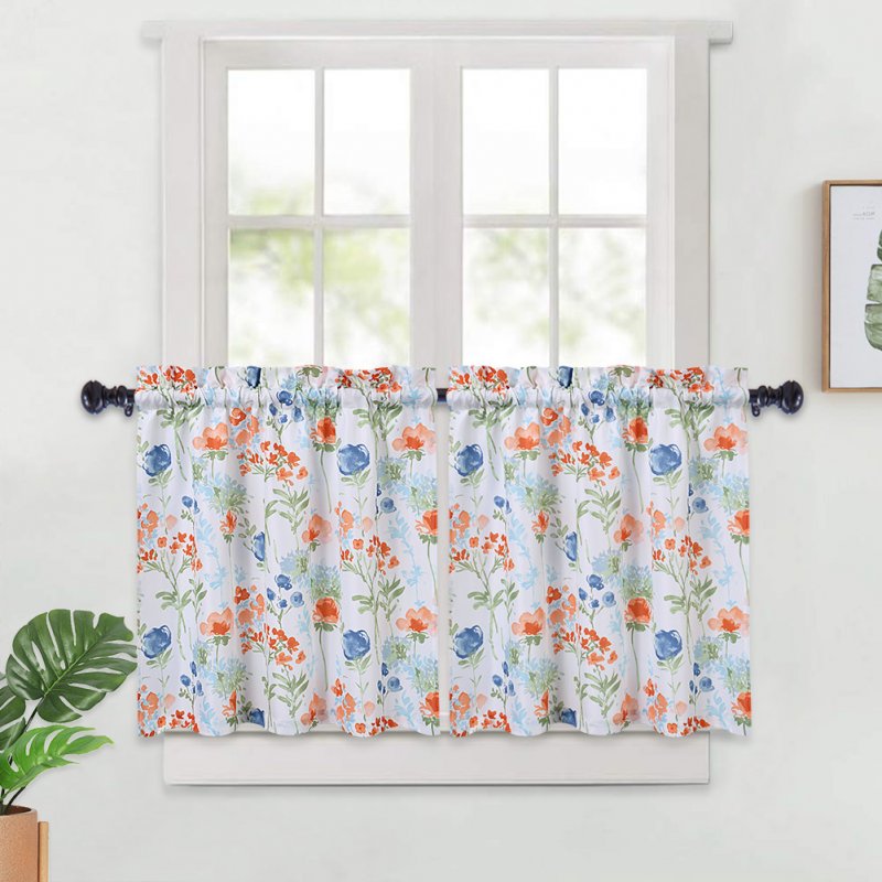 US 2PCS Tier Curtains for Kitchen Windows Floral Print Rod Pocket Cafe Curtains Small Curtain Panels for Bathroom/Bedroom/Living Room, etc