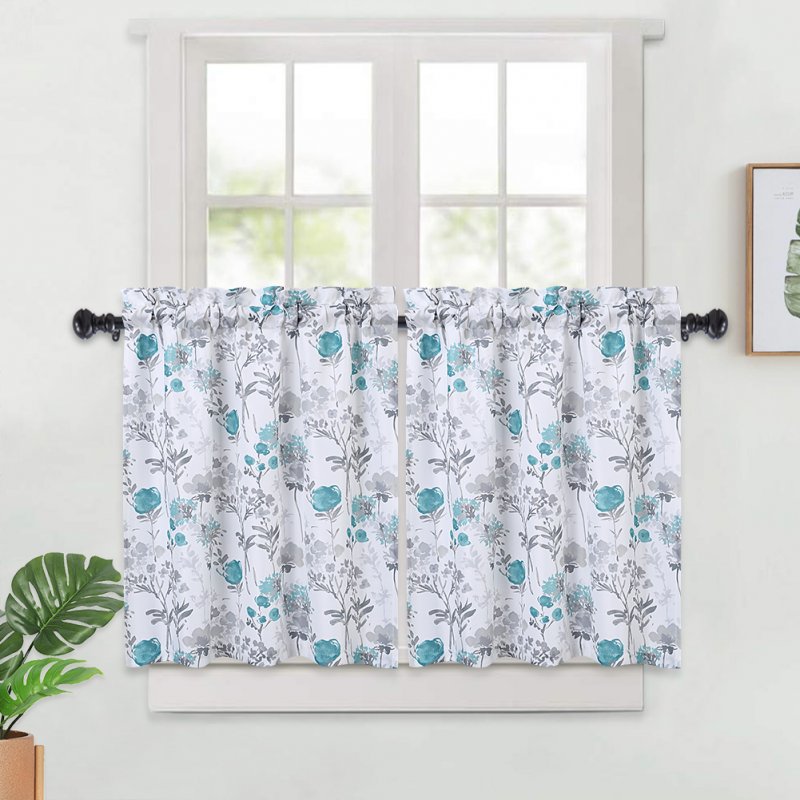 US 2PCS Tier Curtains for Kitchen Windows Floral Print Rod Pocket Cafe Curtains Small Curtain Panels for Bathroom/Bedroom/Living Room, etc