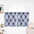  US Direct  2Pcs Morocco Print Polyester Cotton Kitchen Tiers Room Darkening Rod Pocket Small Window Curtain Set Dark blue grey US 28  36  2