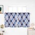  US Direct  2Pcs Morocco Print Polyester Cotton Kitchen Tiers Room Darkening Rod Pocket Small Window Curtain Set Dark blue grey US 28  36  2