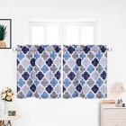 [US Direct] 2Pcs Morocco Print Polyester Cotton Kitchen Tiers Room-Darkening Rod Pocket Small Window Curtain Set Dark blue grey US 28