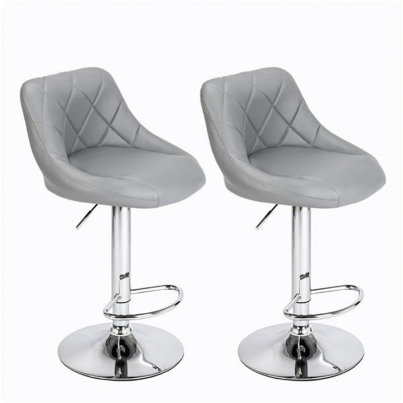 US 2pcs Adjustable Swivel Bar  Stools Padded Chair With Back For Home Bar gray