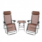 [US Direct] 2pcs Lounge Chair Breathable Uv Resistant Foldable Lounge Chair With Portable Cup Holder Table For Backyard Beach brown
