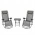  US Direct  2pcs Lounge Chair Breathable Uv Resistant Foldable Lounge Chair With Portable Cup Holder Table For Backyard Beach grey