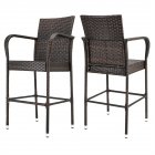 [US Direct] 2pcs Rattan Bar Chair Iron Frame Exquisite Workmanship Outdoor Chair Garden Furniture 53x53x120cm brown gradient