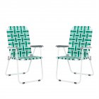 [US Direct] 2pcs Strip Beach  Chair Steel Pipe Pp Webbing 120kg Folding Beach Chair Light green stripes
