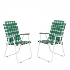 US 2pcs Strip Print Beach  Chair Steel Pipe Pp Webbing 120kg Folding Beach Seat Chair Dark green stripes