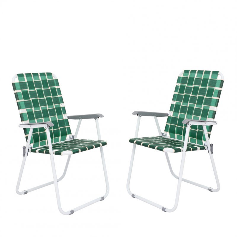 US 2pcs Strip Print Beach  Chair Steel Pipe Pp Webbing 120kg Folding Beach Seat Chair Dark green stripes