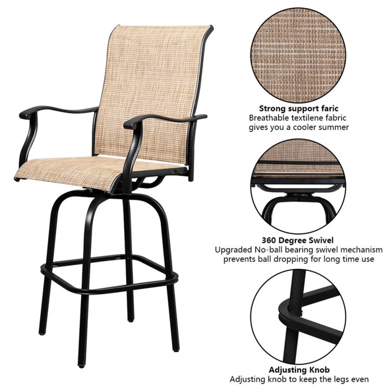 US 2pcs Swivel Bar Chair 360 Degree Rotatable Adjustable Patio Swivel Bar Stool 