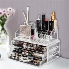 US 2pcs/set Transparent Plastic 3-drawer Cosmetic Box <span style='color:#F7840C'>Makeup</span> Case Table Organizer Transparent