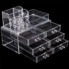 US 2pcs/set Transparent Plastic 6-drawer Cosmetic Box Makeup Case Table Organizer Transparent