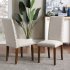  US Direct  2pcs set Upholstered Dining  Chair Set Fabric Dining Chairs With Copper Nails  Solid Wood Legs Light brown