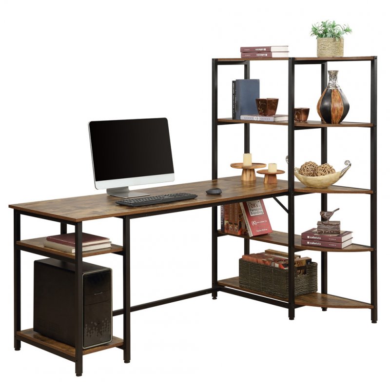 US 3 In 1 Multi  -  Function  Desk MDF Home Office Computer Desk With 5-layer Storage Rack, Brown