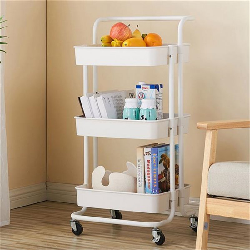 [US Direct] 3 Layers Metal Storage  Cart Rolling Rack For Kitchen Bedroom Organize milky