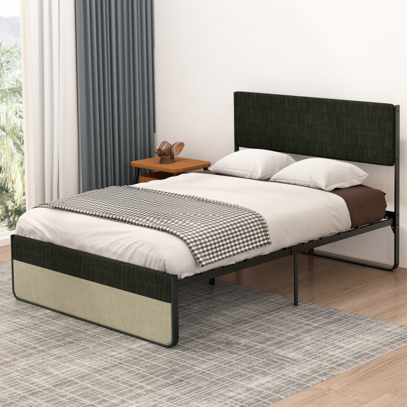 [US Direct] 3 Linen + iron Soft-clad iron tube bed Full bed
