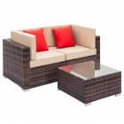 [US Direct] 3 Pcs Concise Design Weaving Rattan Modular  Sofa  Set 2 Corner Sofas + 1 Large Coffee Table Comfortable Stable Sturdy Furniture Supplies As shown