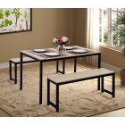 [US Direct] 3 Piece Dining Set With Two Benches, Modern Dining Room Furniture