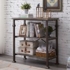 [US Direct] 3-Tier Bookshelf, Rustic Industrial Style Bookcase Furniture, Free Standing Storage Shelves for Living Room Bedroom and Kitchen, Grey Oak