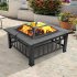  US Direct  32in Square Metal Fire Bowl With Accessories Portable Lightweight Courtyard Firewood Brazier Heater black
