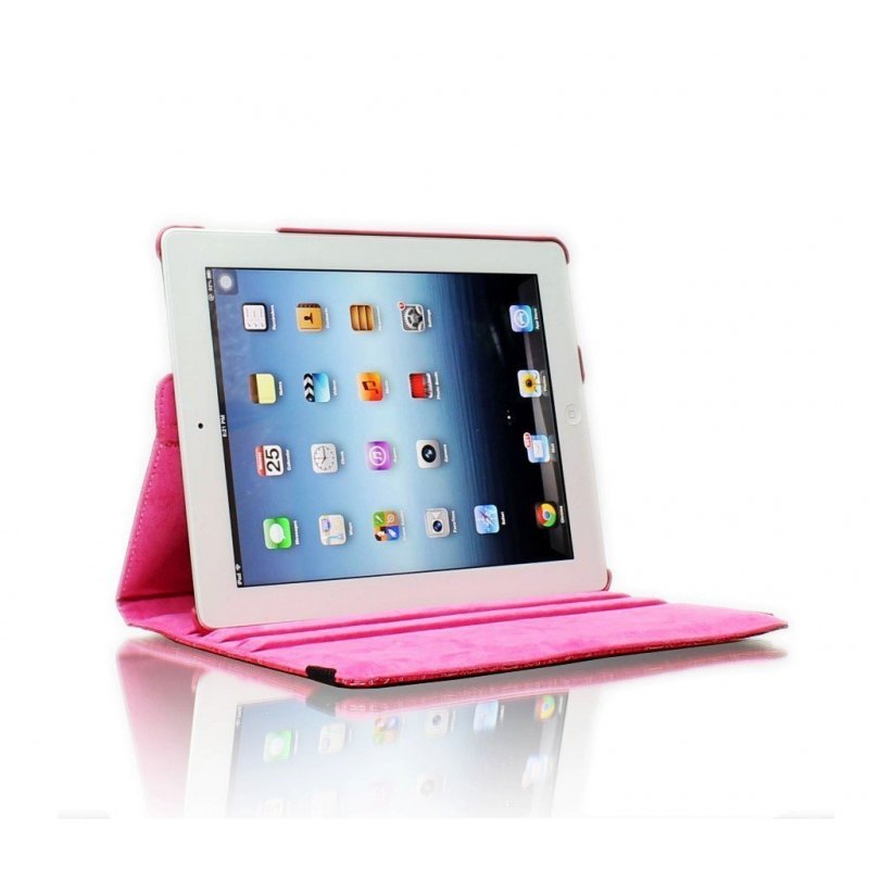 [US Direct] 360-degree Leather Swivel Case compatible with Apple iPad 2 , Hot Pink
