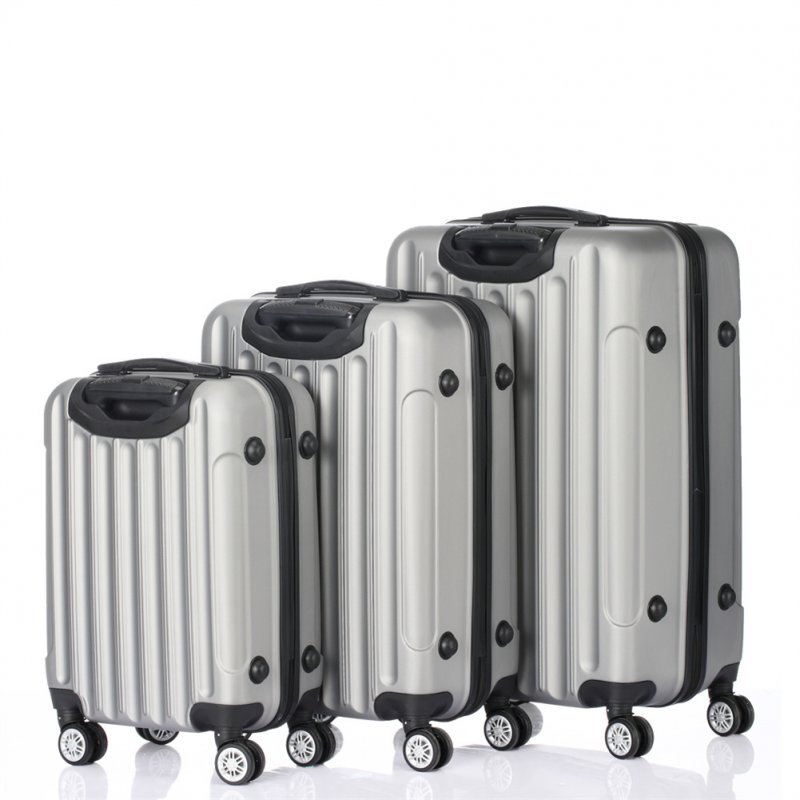 [US Direct] 3pcs 3-in-1 Multifunctional Large Capacity Traveling Storage Suitcase Lightweight 20'' 24'' 28'' Luggage Travel Set silver grey