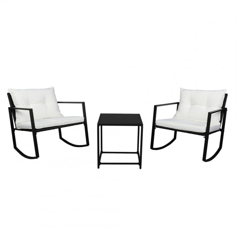 US 3pcs Single Rocking Chair Coffee Table Set Weather-resistant UV-resistant