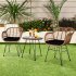  US Direct  3pcs Tempered Glass Table Chair Three piece Set Handwoven Wicker Rattan For Patios Porches Poolsides Yards Flaxen Yellow