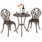 [US Direct] 3pcs/set Tulip Bistro Set European Style Cast Aluminum Bronze Color Outdoor 2pcs Chairs 1pc Round Table Bronze