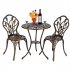  US Direct  3pcs set Tulip Bistro Set European Style Cast Aluminum Bronze Color Outdoor 2pcs Chairs 1pc Round Table Bronze