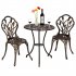  US Direct  3pcs set Tulip Bistro Set European Style Cast Aluminum Bronze Color Outdoor 2pcs Chairs 1pc Round Table Bronze