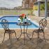  US Direct  3pcs set Tulip Bistro Set European Style Cast Aluminum Bronze Color Outdoor 2pcs Chairs 1pc Round Table Bronze