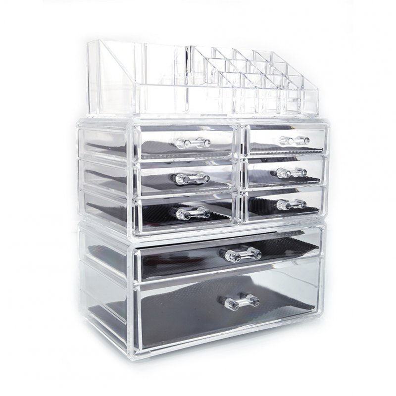 US 3piece/set SF-1122-1  Transparent Cosmetic Storage  Rack With 6 Small Drawers + 2 Large Drawers Transparent