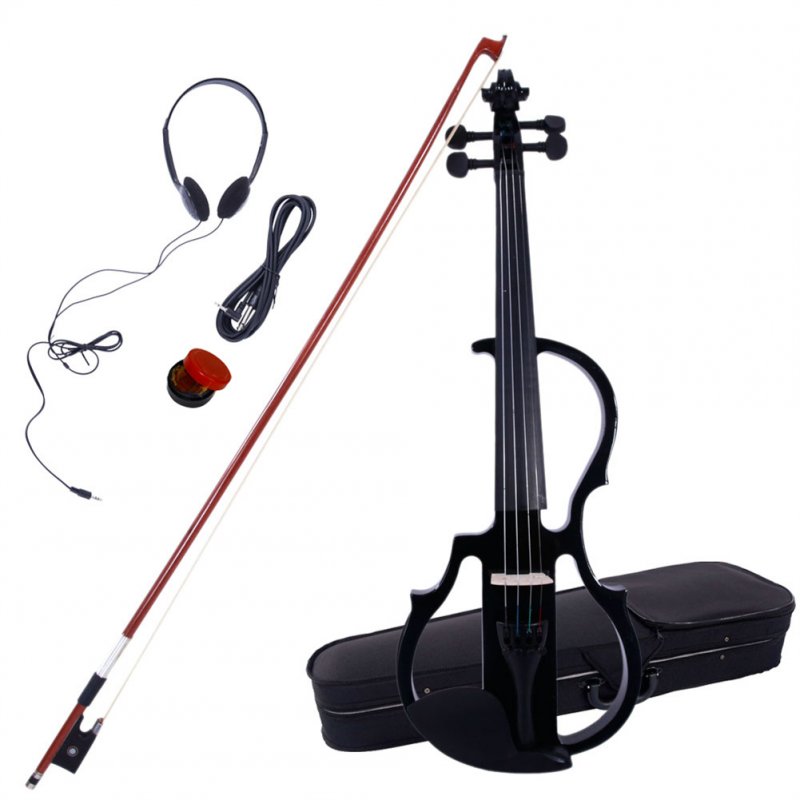 [US Direct] 4/4 Acoustic Violin Kit With Box Bow Rosin Earphones Cable Paint Electric Violin Musical Instruments black