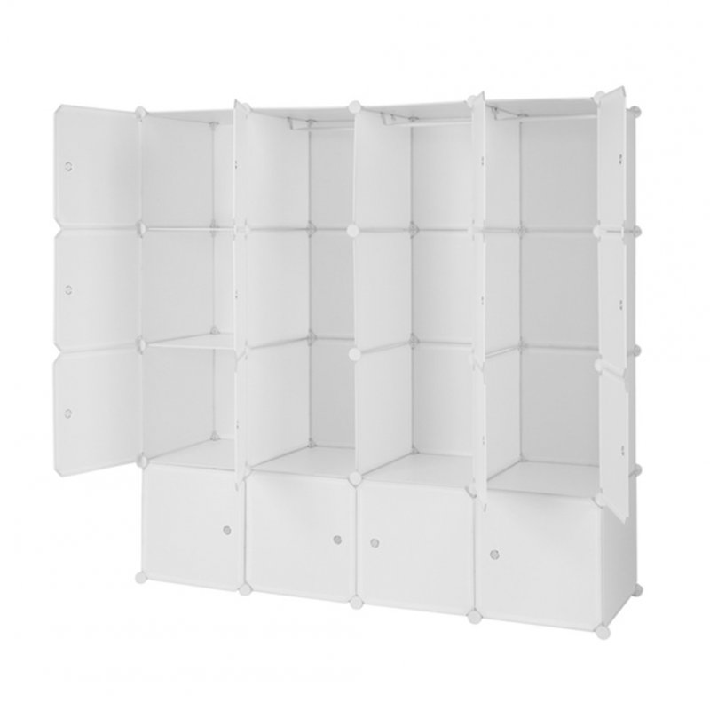 [US Direct] 4 Layer 16 Cube  Organizer 142*47*142cm Diy Assemble Cabinet With 3 Clothes Hanger white