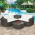  US Direct  4 Pcs Outdoor Cushioned Pe Rattan Wicker Sectional Sofa Set Garden Patio Furniture Set  Beige Cushion 
