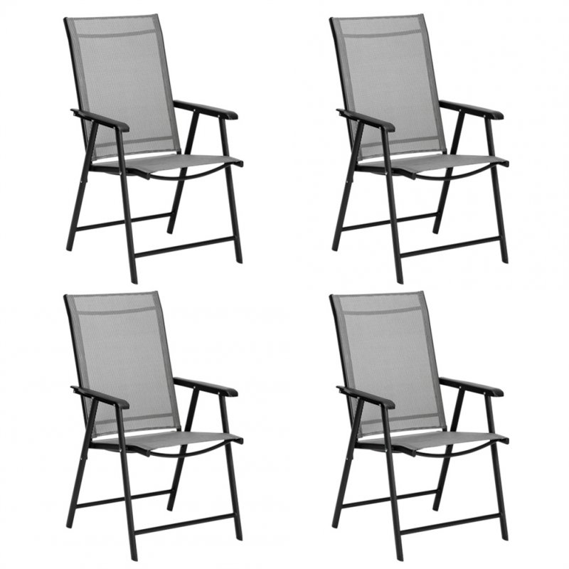 US 4pcs Patio Folding Chair Outdoor Portable Dining Chairs with Armrest Gray