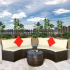 [US Direct] 4-Piece Patio Furniture Sets, Outdoor Half-Moon Sectional Furniture Wicker Sofa Set With Two Pillows And Coffee Table, Beige Cushions+Brown Wicker