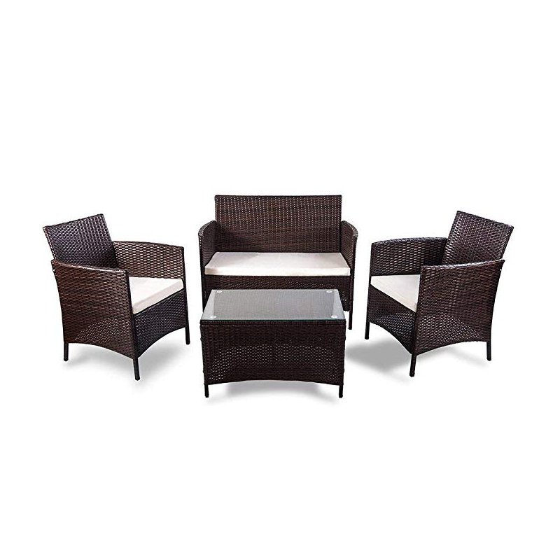 [US Direct] 4 Piece Rattan Sofa Seating Group With Cushions