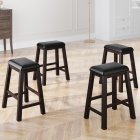 [US Direct] 4 Pieces Counter Height Wood Kitchen Dining Upholstered Stools For Small Places, Brown Finish+ Black Cushion
