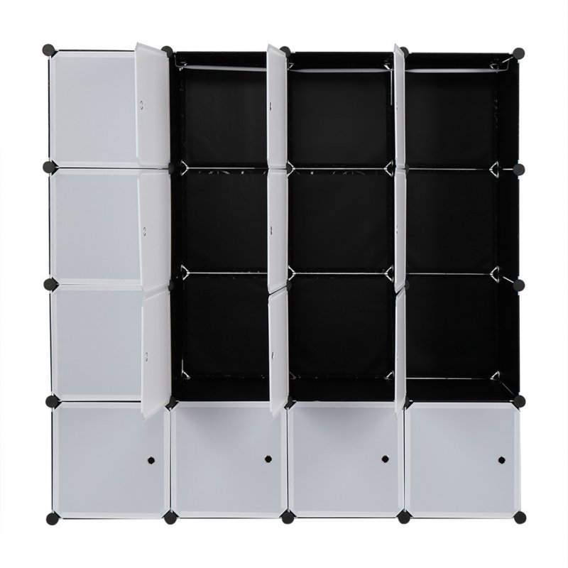 US 4 Tier 16 Cube  Organizer 142*47*142cm Diy Assemble Cabinet With 3 Clothes Hanger Black and White