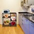  US Direct  4 tier Kitchen Storage Rack Multifunctional Microwave Oven Shelves Organizer With Pull out Basket 90x40x84cm vintage brown