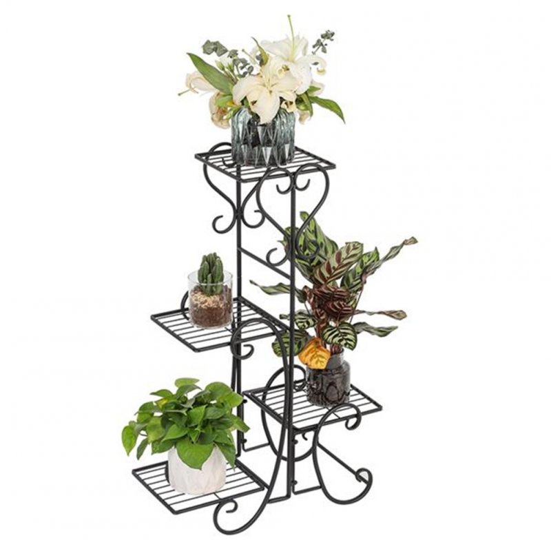 US 4-tier Metal Shelves Flower Pot Plant Stand Display For Indoor Outdoor Garden black