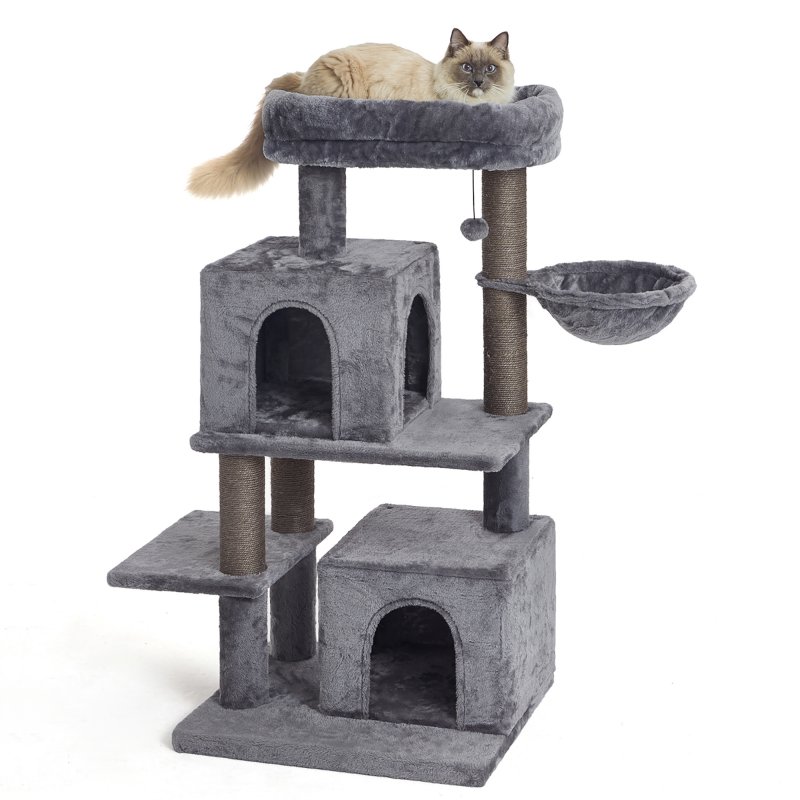 US 45 Inches Multi-Level Cat Tree with Sisal-Covered Scratching Posts, Replaceable Dangling Ball, Hammock and Condo for Large Cats